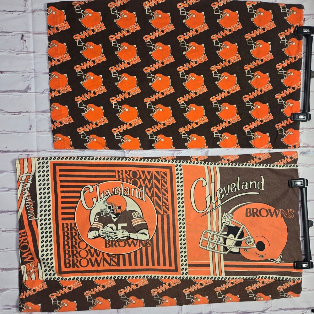 Vintage NFL Cleveland Browns Pillowcase Set Orange Brown Football Decor Standard